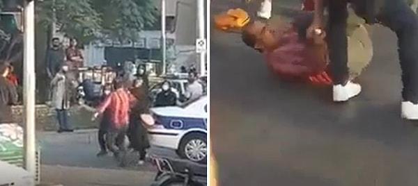 İran'da protestolar devam ederken sosyal medyada paylaşılan bir videoda da bir erkek, başörtüsünü düzgün takmadığı iddiası ile bir kadına vururken görülüyor.