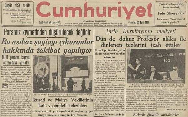 Bugünün eski gazetesi: 25 Eylül 1937