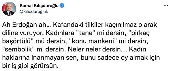 CHP Genel Başkanı Kemal Kılıçdaroğlu, Erdoğan'ın sözlerine sosyal medyadan tepki gösterdi.