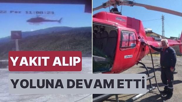 Sivas'ta Akaryakıt İstasyonuna Helikopter İndi! Yakıt Alıp, Yoluna Devam Etti...