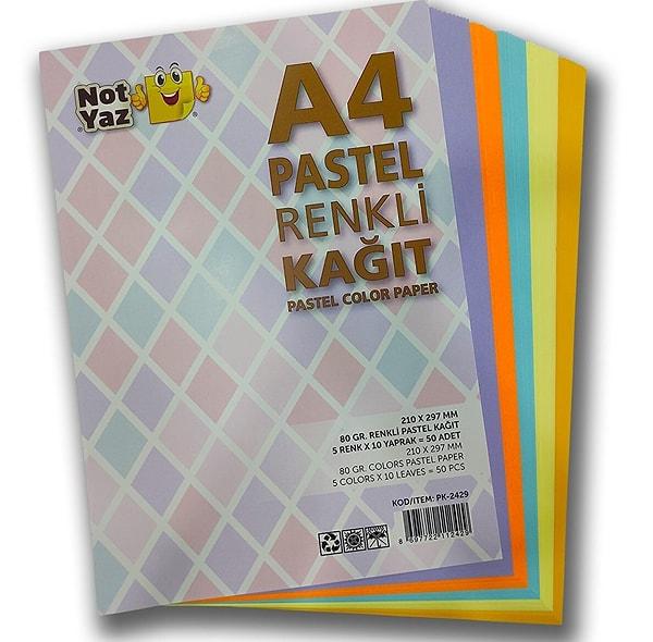 8. Pastel renkli A4 kağıtları.