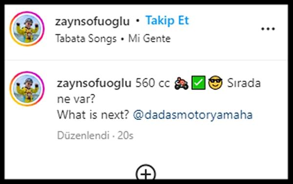 Kenan Sofuoğlu, 3 yaşındaki Zayn'ın Instagram'da bulunan profilinden yaptığı paylaşıma 'Sırada ne var?' metnini yazdı.