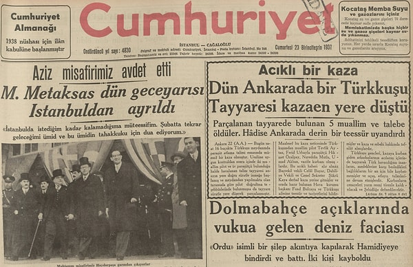 Bugünün eski gazetesi: 23 Ekim 1937