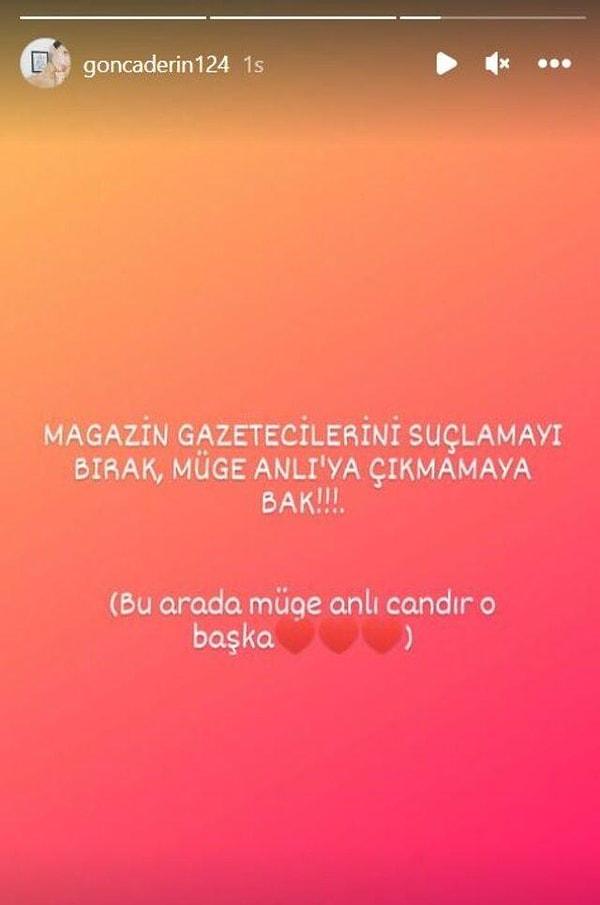 Derin, Instagram hikayelerinde yaptığı paylaşımla "Magazin gazetecilerini suçlamayı bırak, Müge Anlı'ya çıkmamaya bak" dedi.