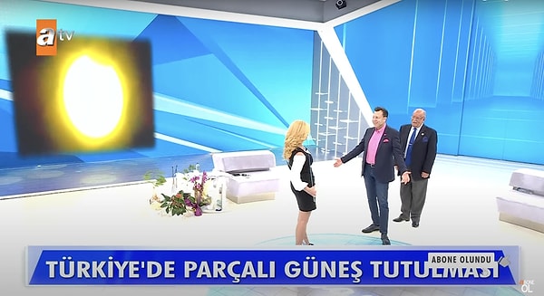 Bugün (25 Ekim) Türkiye'den de izlenebilecek olan güneş tutulması gerçekleşirken canlı yayın stüdyosunda tüm önlemleri alan Müge Anlı, yaptığı hazırlıkla sosyal medyada gündem oldu. Özellikle de Müge Anlı, Şevki Sözen ve Rahmi Özkan'ın Güneş tutulması anını canlandırması herkesi güldürdü!