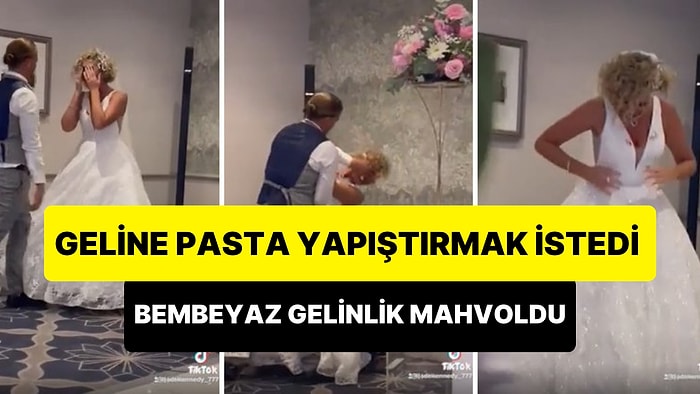 Gelinin Yüzüne Pasta Yapıştırmak İsterken Gelinliği Berbat Eden Damadın Düşman Başına Dedirten Görüntüleri