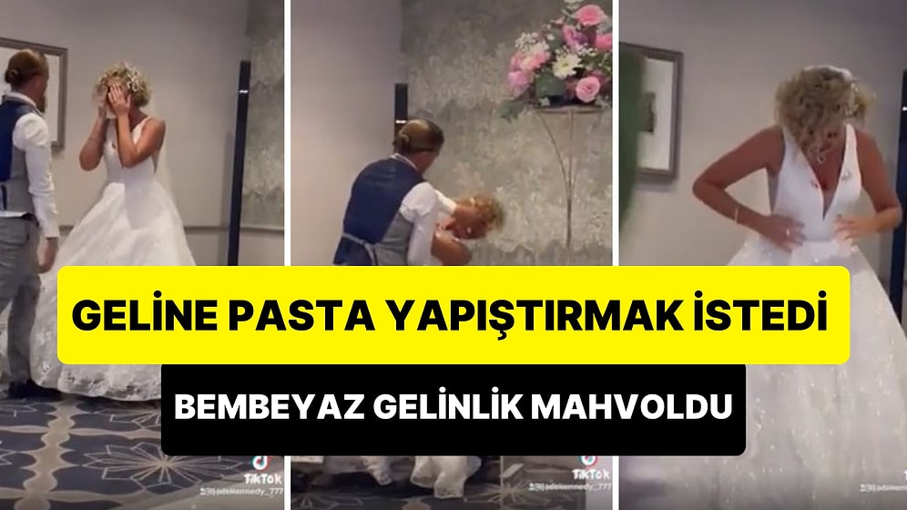 Gelinin Yüzüne Pasta Yapıştırmak İsterken Gelinliği Berbat Eden Damadın Düşman Başına Dedirten Görüntüleri