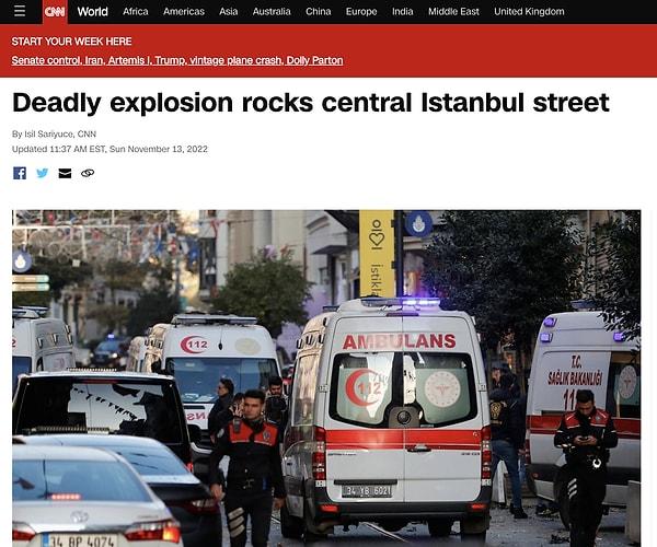 11. CNN: "Ölümcül patlama İstanbul'un merkezindeki caddeyi sarstı."