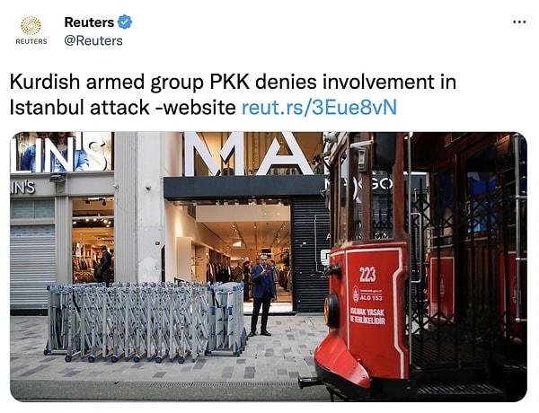 "Silahlı Kürt grup PKK, İstanbul saldırısı ile bağlantıları olduğunu reddetti."
