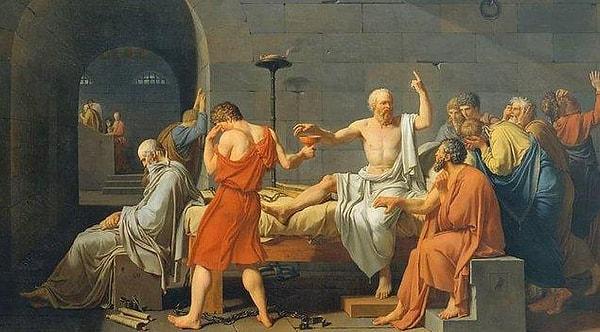 5. Jacques Lois David’in hem sanat, hem de felsefe tarihinde çok önemli bir yere sahip olan ‘Sokrates’in Ölümü’ tablosu var şimdi.