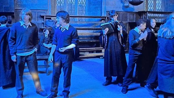 6. Harry Potter and the Goblet of Fire (2005) filminde herkes kadehin içerisine isimlerini koyduğu sahnede Neville, ona birkaç gün önce ödünç verilen herboloji kitabını okuyor.