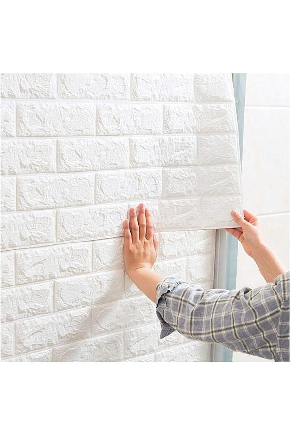 9. Evinizin duvarlarını beyaz taş döşenmiş gibi gösteren uygun fiyatlı bir duvar kağıdı.