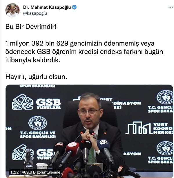 Gençlik ve Spor Bakanı Mehmet Kasaboğlu endeks farkını sildiklerini duyurdu bugün. Kısaca ana para sabit kalacak ve faiz borçları silinecekti...