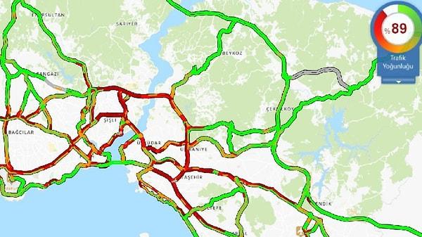 İstanbul Büyükşehir Belediyesinin cep trafik uygulamasına göre yüzde 89’a ulaştı