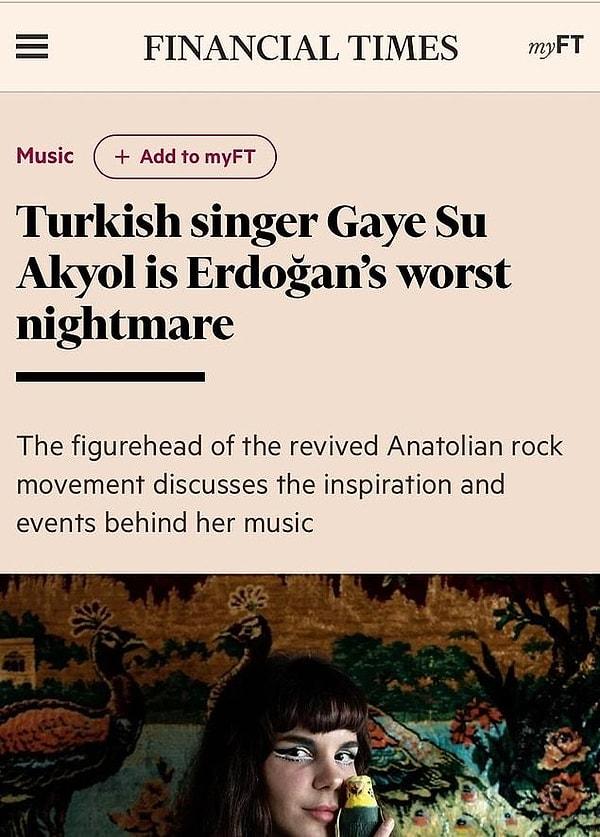 "Türk şarkıcı Gaye Su Akyol Erdoğan'ın en büyük kabusudur" başlıklı yazıda, Gaye Su Akyol'un kıyafetleri nedeniyle "Erdoğan'ın kabusu" olduğuna vurgu yapıldı.