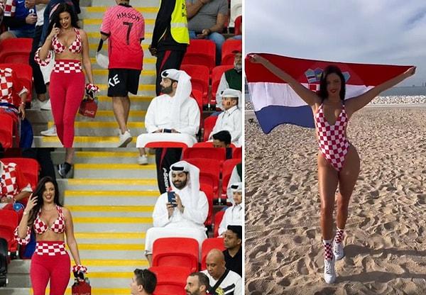 Hırvatistan bayrağını Katar sahillerinde dalgalandıran Hırvat modelin o mayolu görüntüsü de sosyal medyada gündem oldu.
