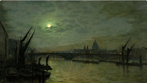 19. "Thames ve Southwark Köprüsü" John Atkinson Grimshaw (1884)