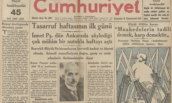 Bugünün eski gazetesi: 13 Aralık 1933