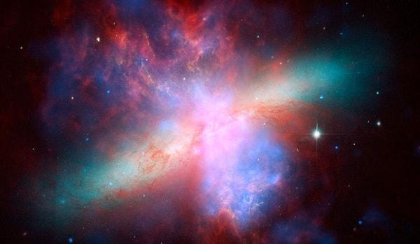 19. 'Cigar' galaksisinin merkezinde, manyetik alanlarla hizalanmış çok şiddetli bir rüzgar bulunuyor.