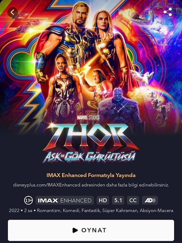 13. Thor: Love and Thunder, Disney Plus Türkiye kütüphanesine eklendi.