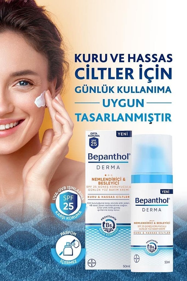 14. Bepanthol Derma SPF 25 Güneş Koruyucu Etkili Yüz Bakım Kremi