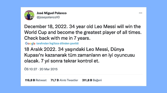 Messi 18 Aralık 2022'de Dünyanın En İyisi Olacak! Arjantinli Kahinin 7 Yıl Önce Attığı Tweet Gerçek Oldu