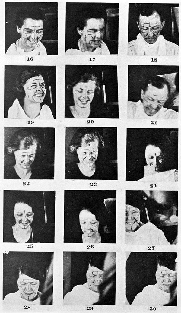 11. 1924'te Carney Landis, evrensel yüz ifadeleri olup olmadığını anlamaya çalışıyordu. Bunlardan birini ölçmek için Landis, insanlara farelerin kafasını kesmelerini söyledi, böylece tepkilerinin nasıl olduğunu görebilecekti.