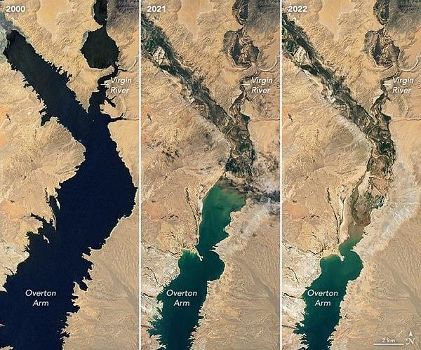 4. Mead Gölü'nün NASA tarafından görüntülenen 22 yıllık değişimi 👇
