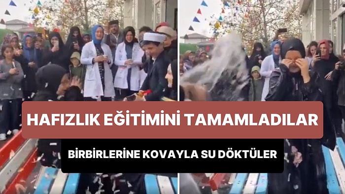 Hafızlık Eğitimini Tamamlayan Öğrenciler Birbirlerine Kovayla Su Döküp, Yüzlerine Konfeti Patlattılar