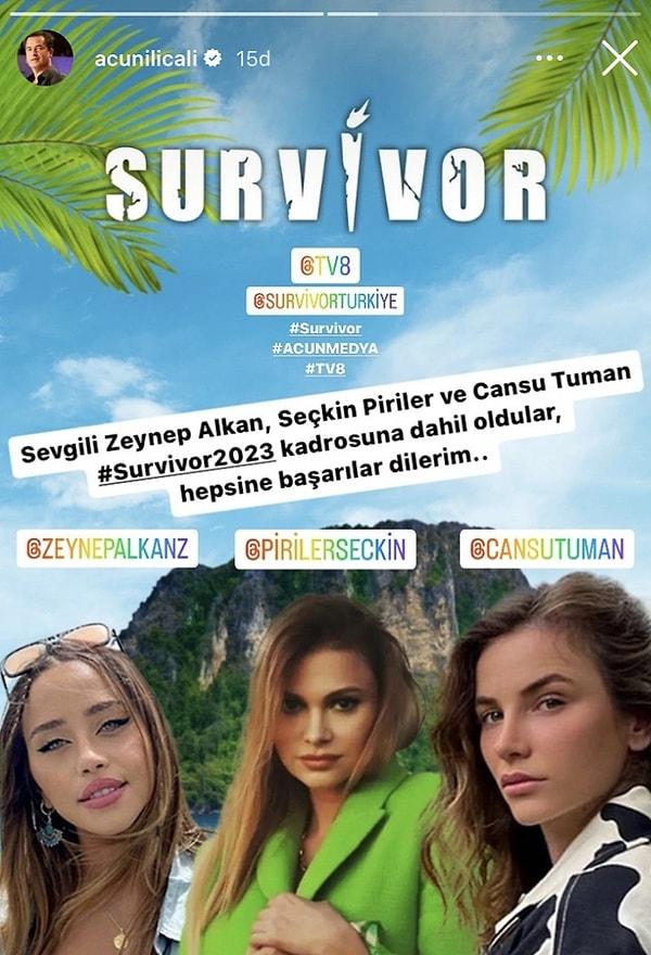 Kadın yarışmacıların kimler olacağını da oldukça merak ettiğimiz anlarca ünlü yapımcı; Hamdi Alkan'ın kızı Zeynep Alkan'ın, Seçkin Piriler'in ve Cansu Tuman'ın kadroya dahil olduğunu açıkladı.