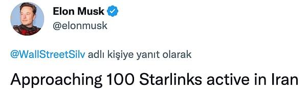 Musk, dün Twitter'da yaptığı paylaşımda aktif Starlink uydu sayısının 100'e ulaştığını açıkladı.