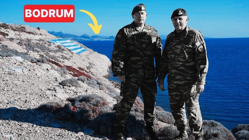 Yunan Komutandan Keçi Adası Pozu! Arka Planda Bodrum Kıyıları Göründü