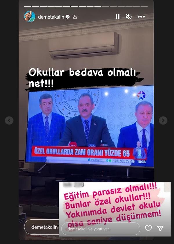 Demet Akalın, özel okul ücretlerine önce WhatsApp grubundaki okul fiyatlarıyla isyan etti. Ardından da Bakan'ın TV'de açıklaması eşliğinde.