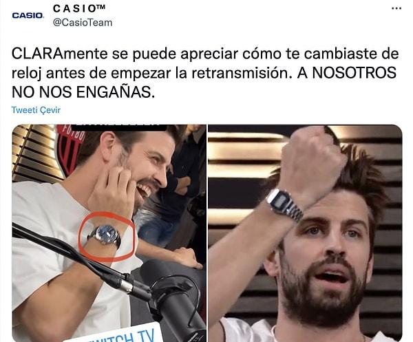 Olay sosyal medyada gündem olurken CASIO isimli Twitter hesabı, Pique'nin yayına çıkmadan önce Rolex marka bir saat taktığını fakat yayına girerken 'Rolex'i Caiso ile değiştirdiğini' söylediği bir tweet paylaştı.