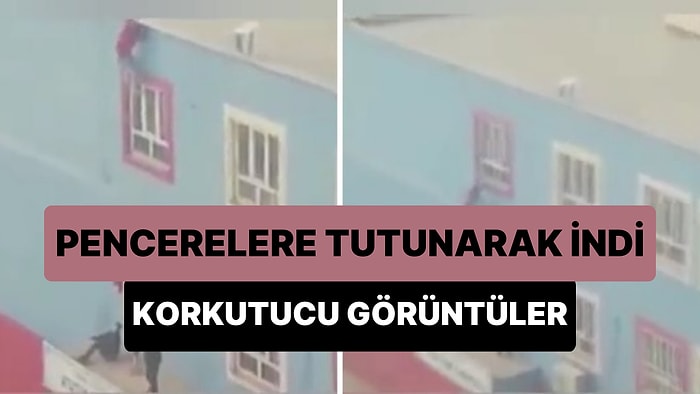 3 Katlı Okulun Çatısından, Pencerelere Tutunarak İnen Çocuğun Korkutucu Görüntüleri