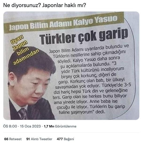 2. İddia: Japon bilim insanı Türklerin garip olduğunu söyledi.