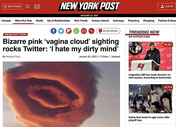 New York Post, bu enteresan bulutları ‘devasa bir vajinaya’ benzeterek manşetine taşıdı.