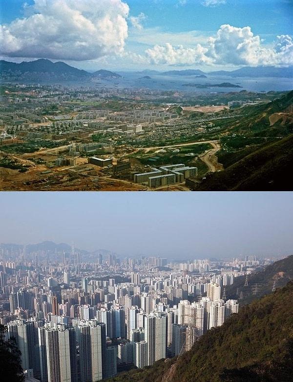 3. Hong Kong'un Kowloon Yarımadası'nın 1964 yılından 2016 yılına kadar değişimini gösteren iki kare👇