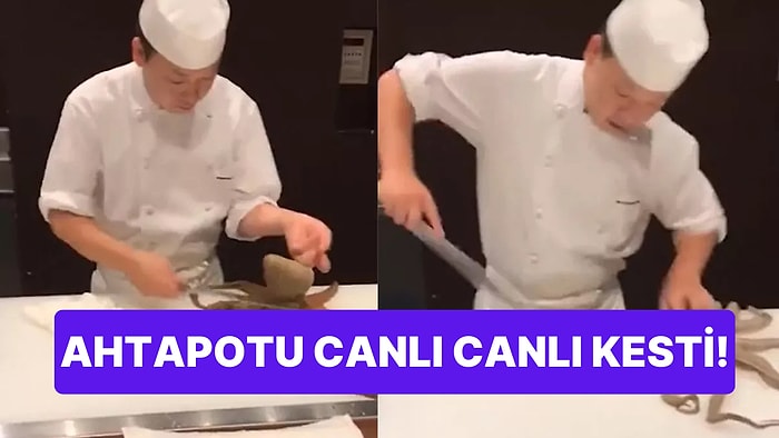 Tezgahın Üzerine Aldığı Ahtapotu Canlı Canlı Parçalara Ayıran Japon Şefin Viral Olan Görüntüleri