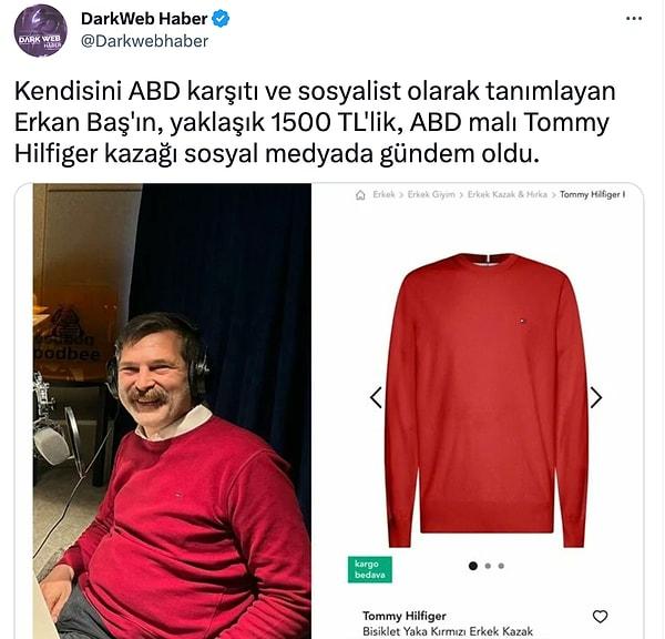 Twitter'da bazı hesaplar TİP Milletvekili Erkan Baş'ın kazağı üzerinden paylaşımda bulundu.