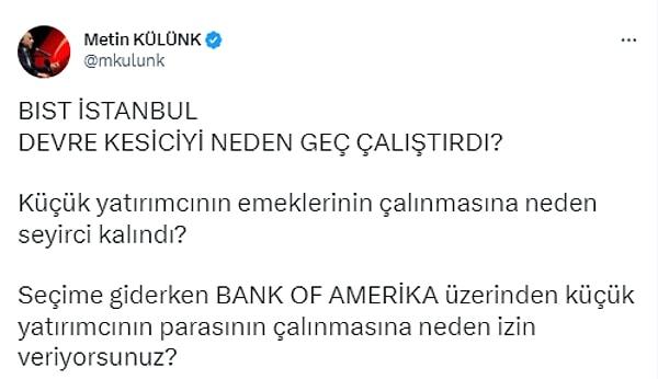 Eski milletvekili Metin Külünk'ün de SPK'ya tepki konusunda Kılıçdaroğlu'yla aynı fikirde olduğu görüldü.