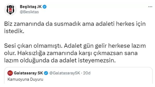 Galatasaray'ın son açıklamasına da Beşiktaş'tan 'Biz zamanında da susmadık' şeklinde cevap geldi.
