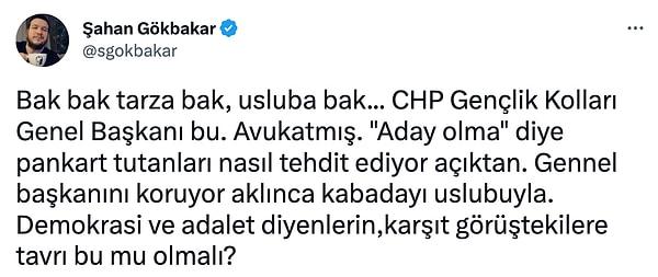 Şahan Gökbakar, CHP'li Killik'in üslubuna eleştirdi.