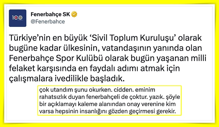 Depremzedeler İçin Yardım Kampanyası Başlatan Fenerbahçe'nin Kullandığı Üslup Tepki Çekti