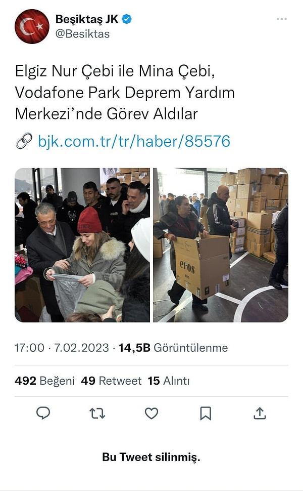Beşiktaş resmi Twitter hesabının yapmış olduğu paylaşımda Elgiz Nur ve Mina Çebi'nin yer alması tepki topladı.