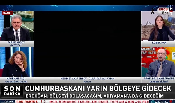 Habertürk yayın ekipmanlarından gelen ışıklar sırayla kapatılınca görüntü karanlığa büründü.