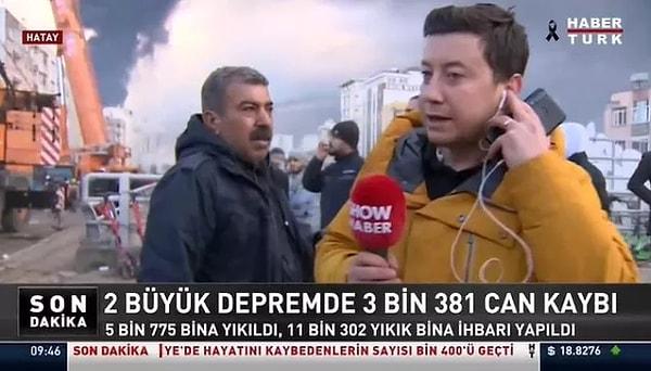 Habertürk, Hatay İskenderun'dan Show Haber muhabiri Emre Kol'u canlı yayına aldığı sırada bir vatandaşın tepkisi sonucu canlı yayının sesini kıstı.