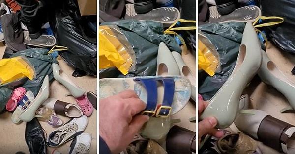 Sosyal medyada paylaşılan bir görüntüde, yardım toplama merkezinde görevli bir vatandaş topuklu ayakkabı, terlik gibi ürünlerin gönderilmesine isyan etti.