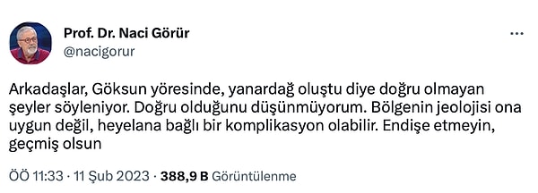 Prof. Dr. Naci Görür bu konuyla ilgili twitter hesabından açıklama yaptı;