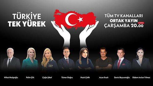 Aynı zamanda televizyon ekranları Türkiye tarihinde bir ilk olan tüm TV ortak yayınını bu akşam 20:00'da gerçekleştirecek.
